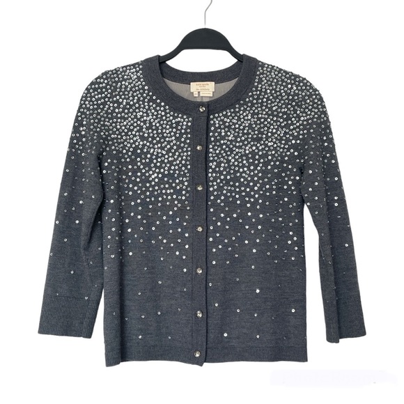 kate spade Sweaters - Kate Spade Midnight Gray Sparkle Embellished Cropped Cardigan Sweater Size XS